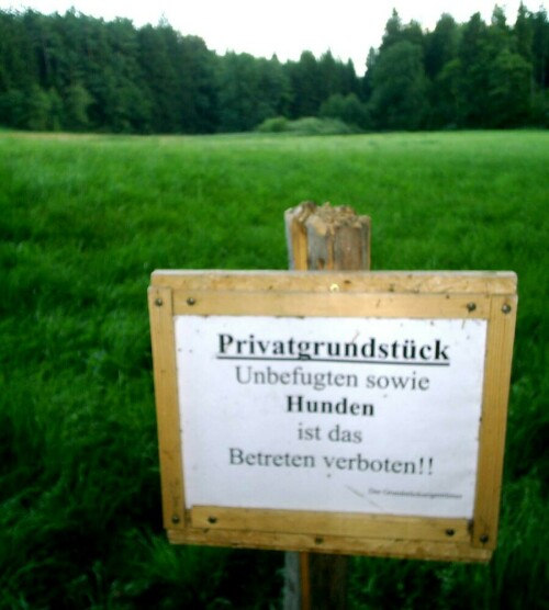 Am Chiemsee ein Schild am Waldesrand wo die Wiesen anfangen und das kein Hund lesen kann.

Aufnameort: Chieming am Chiemsee
Kamera: Olympia